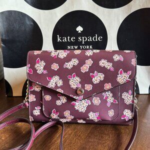 Kate Spade Floral Tinsel Flap Crossbody Envelope Clutch Purse in Deep Berry